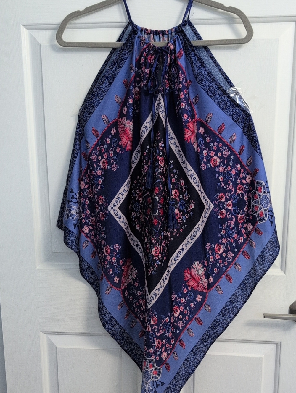 Blue Halter Scarf Top M/L Glam Bohemian By Skies Are Blue Handkerchief Festival - Picture 6 of 16